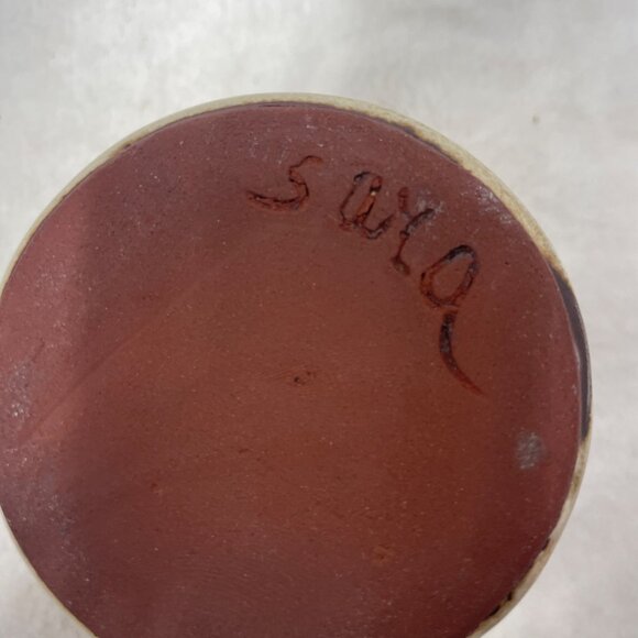 Handcrafted Brown Glazed Ceramic Pitcher Signed Saya - Picture 6 of 7